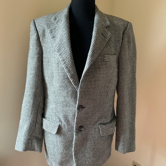 **BURBERRY* Men's Tan x Gray Houndstooth Plaid Blazer Suit Jacket - Picture 1 of 9